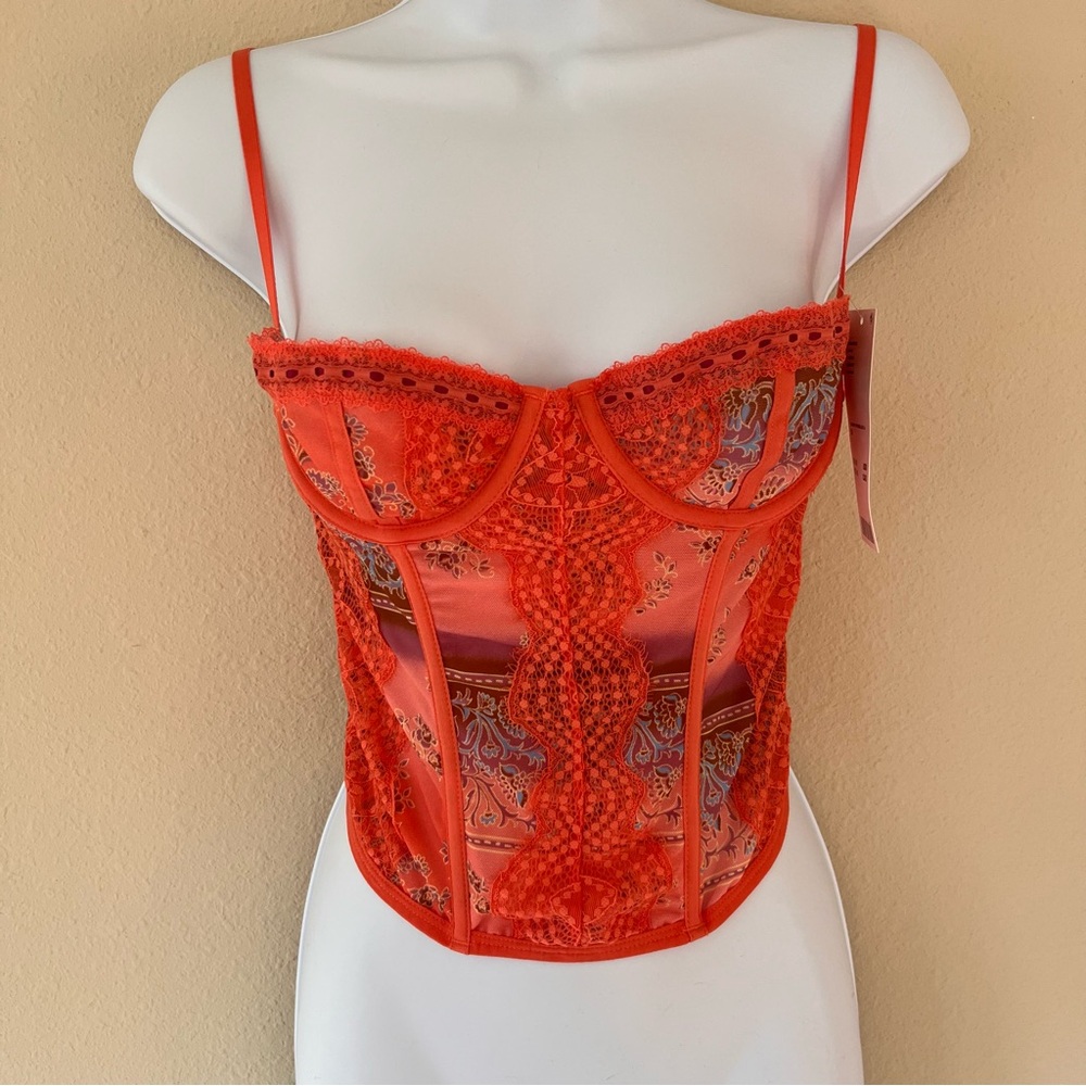 Urban Outfitters Red Lace-Trim Bustier Top